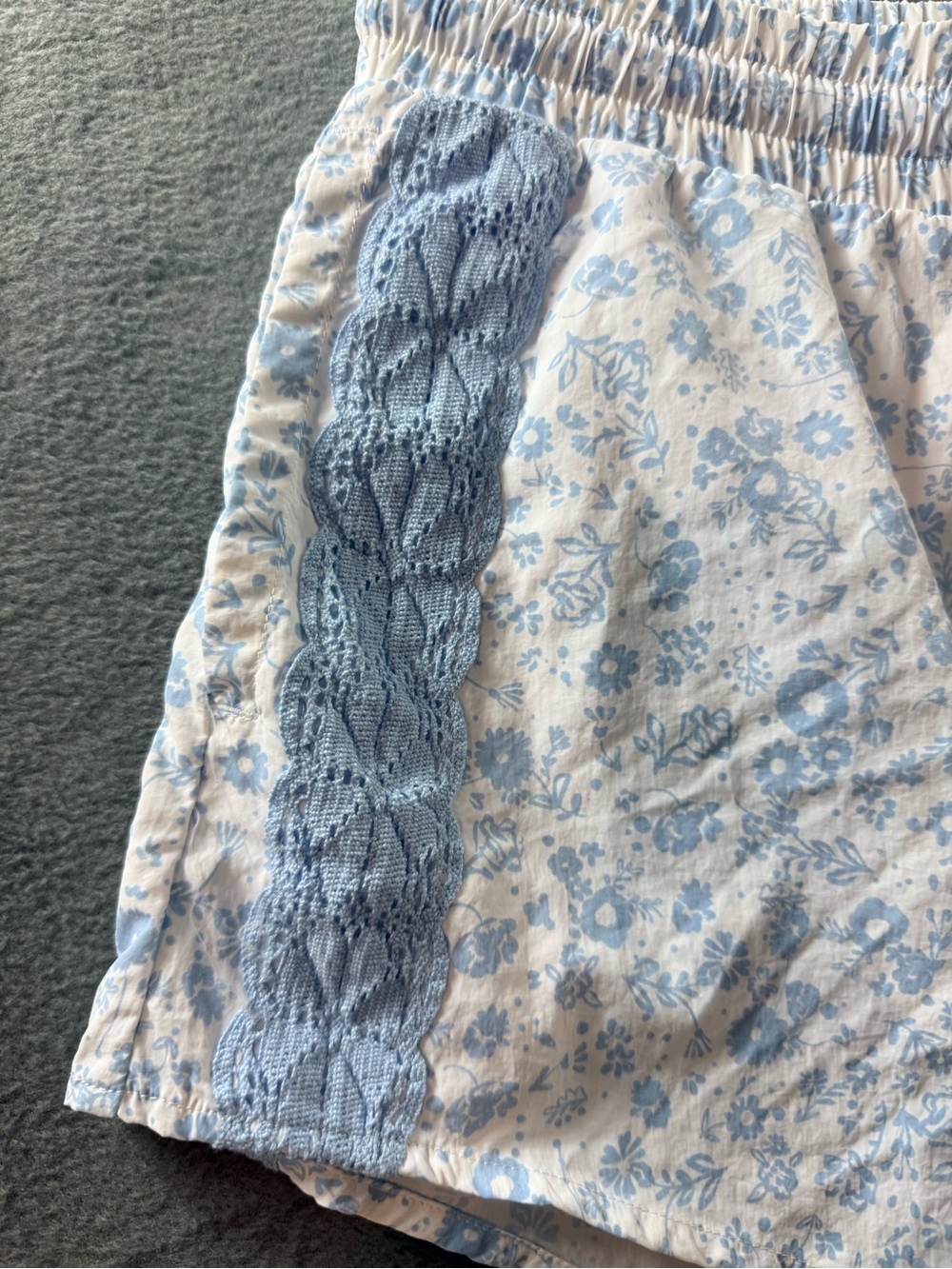 JoyLab - Light Blue Floral on White Athletic Shorts with Blue Lace Trim - Picture 2 of 11